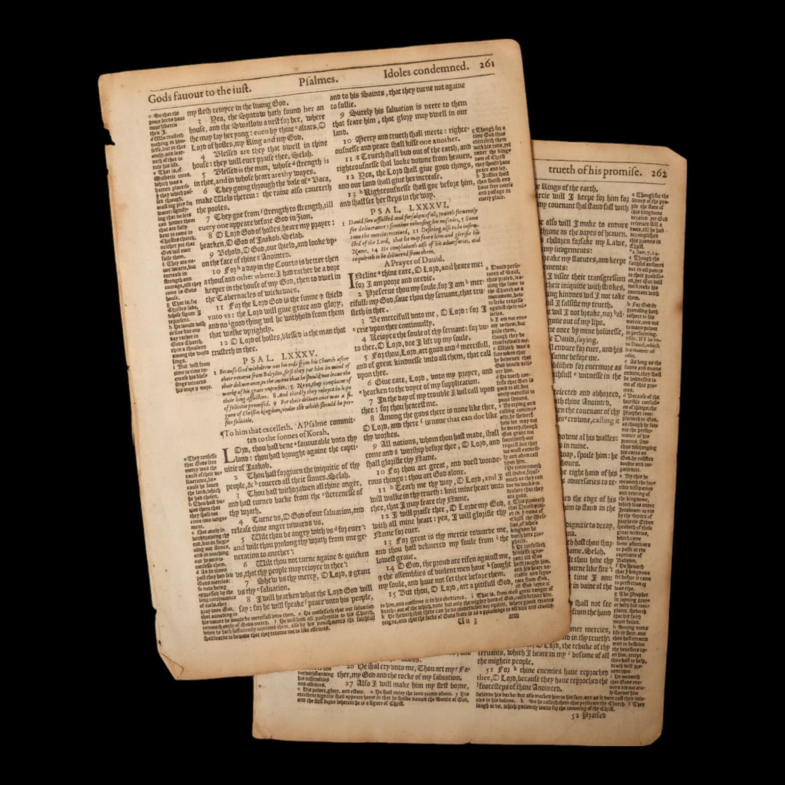 Geneva Bishop’s Bible, Two Leaves (Idols Condemned, Psalm 85-90) - 1595 - England