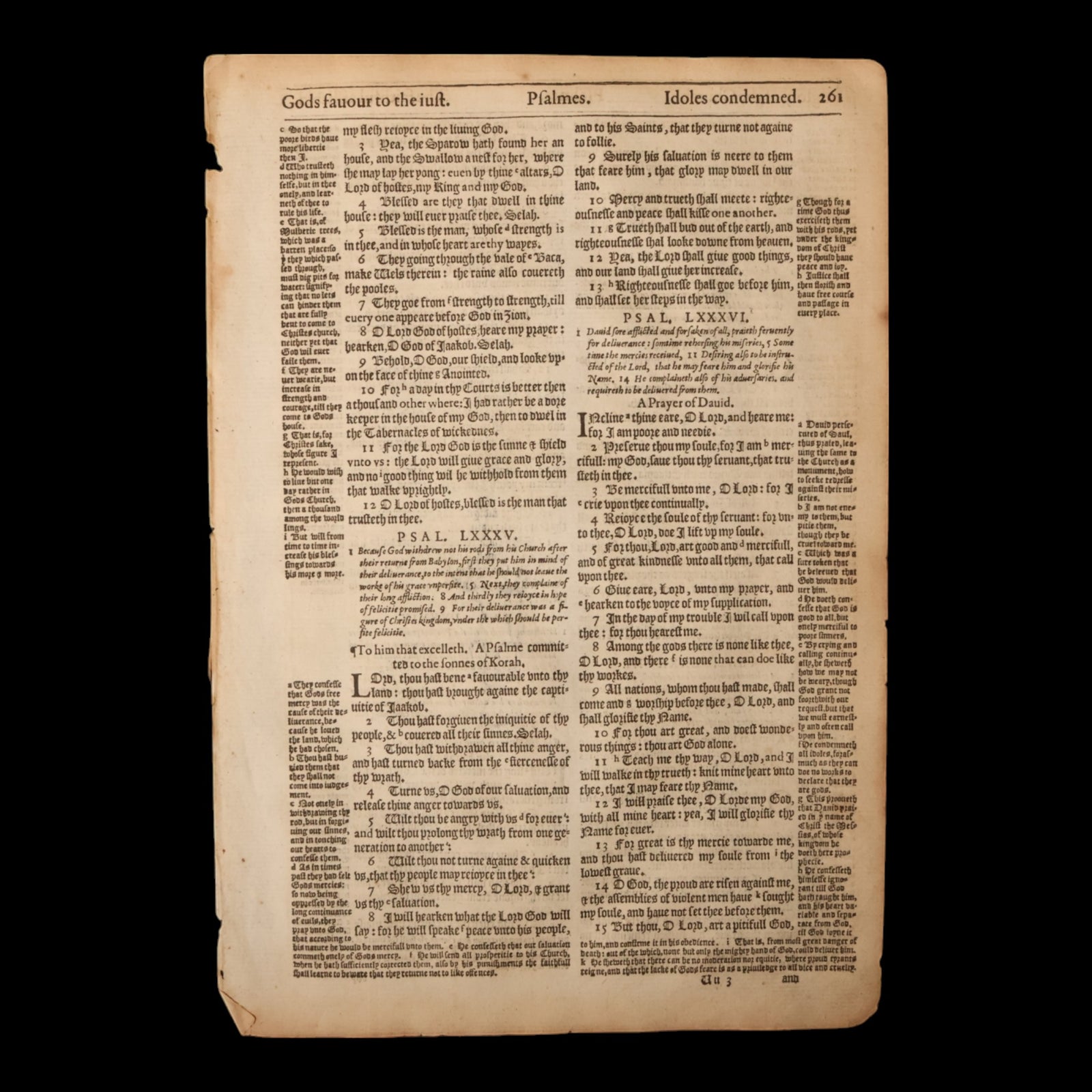 Geneva Bishop’s Bible, Two Leaves (Idols Condemned, Psalm 85-90) - 1595 - England