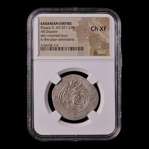 Persia, Sasanian Empire, Khusru II, Drachm (Ch XF) - 591 to 628 CE - NGC Certified