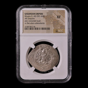 Persia, Sasanian Empire, Khusru II, Drachm (XF) - 591 to 628 CE - NGC Certified