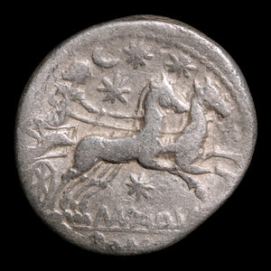 Roman Republic, Mn. Aquillius, AR Denarius, Sol & Luna (Sun and Moon) - 109 to 108 BCE - Roman Republic