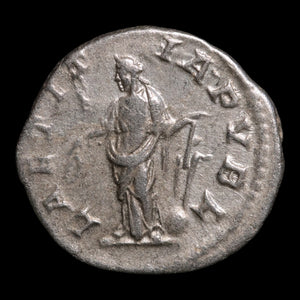 Rome, Emperor Elagabalus, AR Denarius, Laetitia (Goddess of Happiness) - 218 to 222 CE - Roman Empire