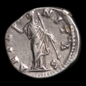 Rome, Empress Faustina I, AR Denarius, Juno (Goddess of Marriage) - 141 CE - Roman Empire