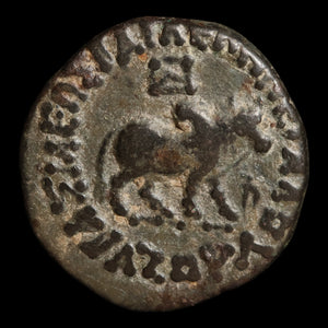 Indo-Scythians, Azes I, AE Tetradrachm (Humped Bull & Lion/Leopard) - 58 to 20 BCE - Ancient Greco-India