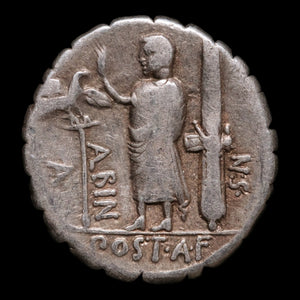 Roman Republic, A. Postumius Albinus, AR Denarius Serratus, Hispania (Personification of Spain) - 81 BCE - Roman Republic