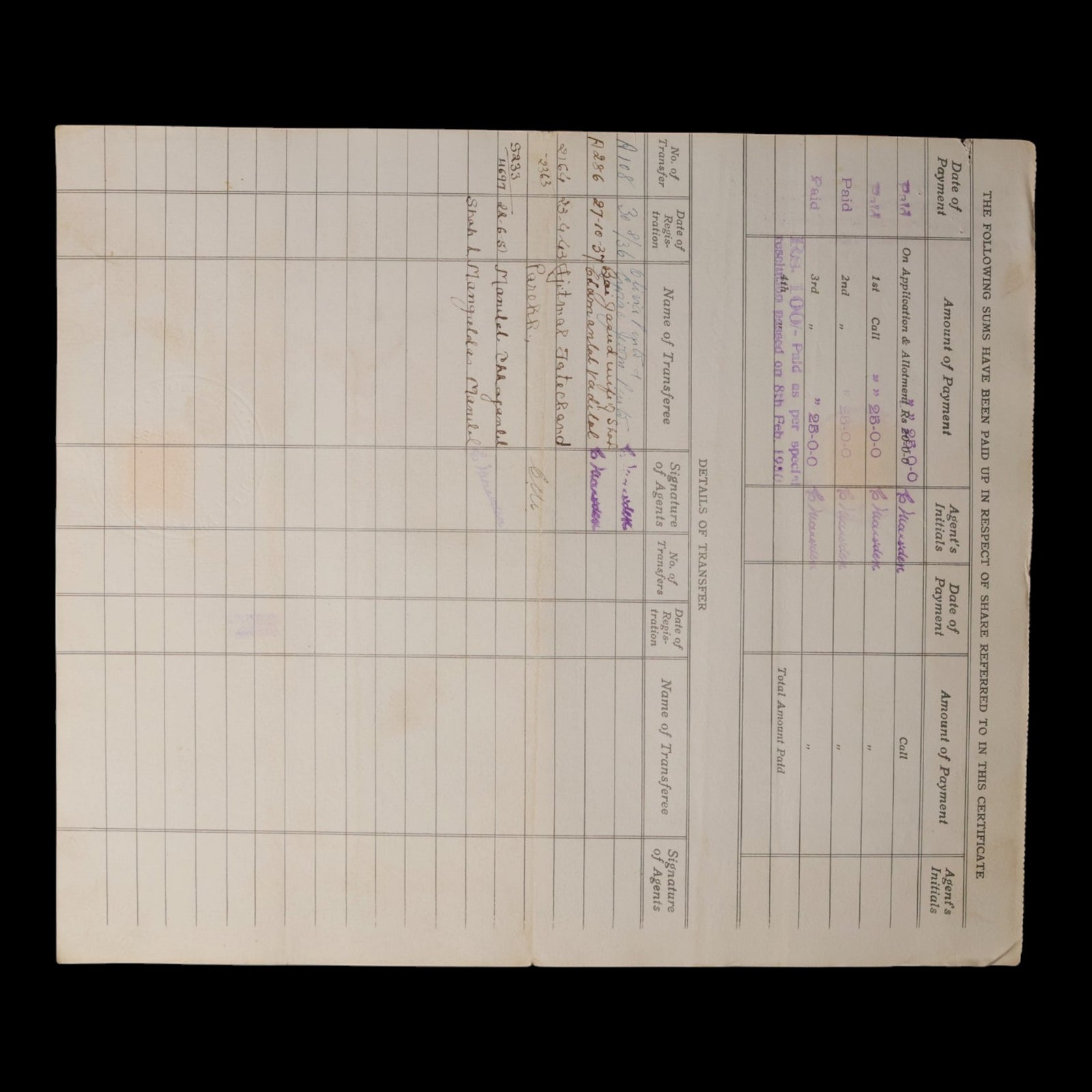British India, The Monogram Mills Company Ltd. Stock Certificate - 1928 - Textile Industry