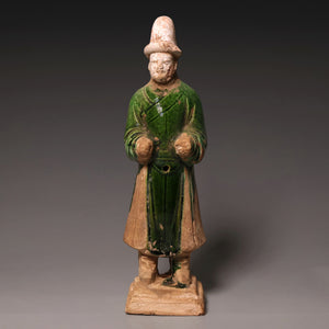 Ming Dynasty, Sancai Glazed Pottery, Western "Barbarian" (Hu Ren) Mingqi Figure - c. 1400s to 1600s CE - Imperial China