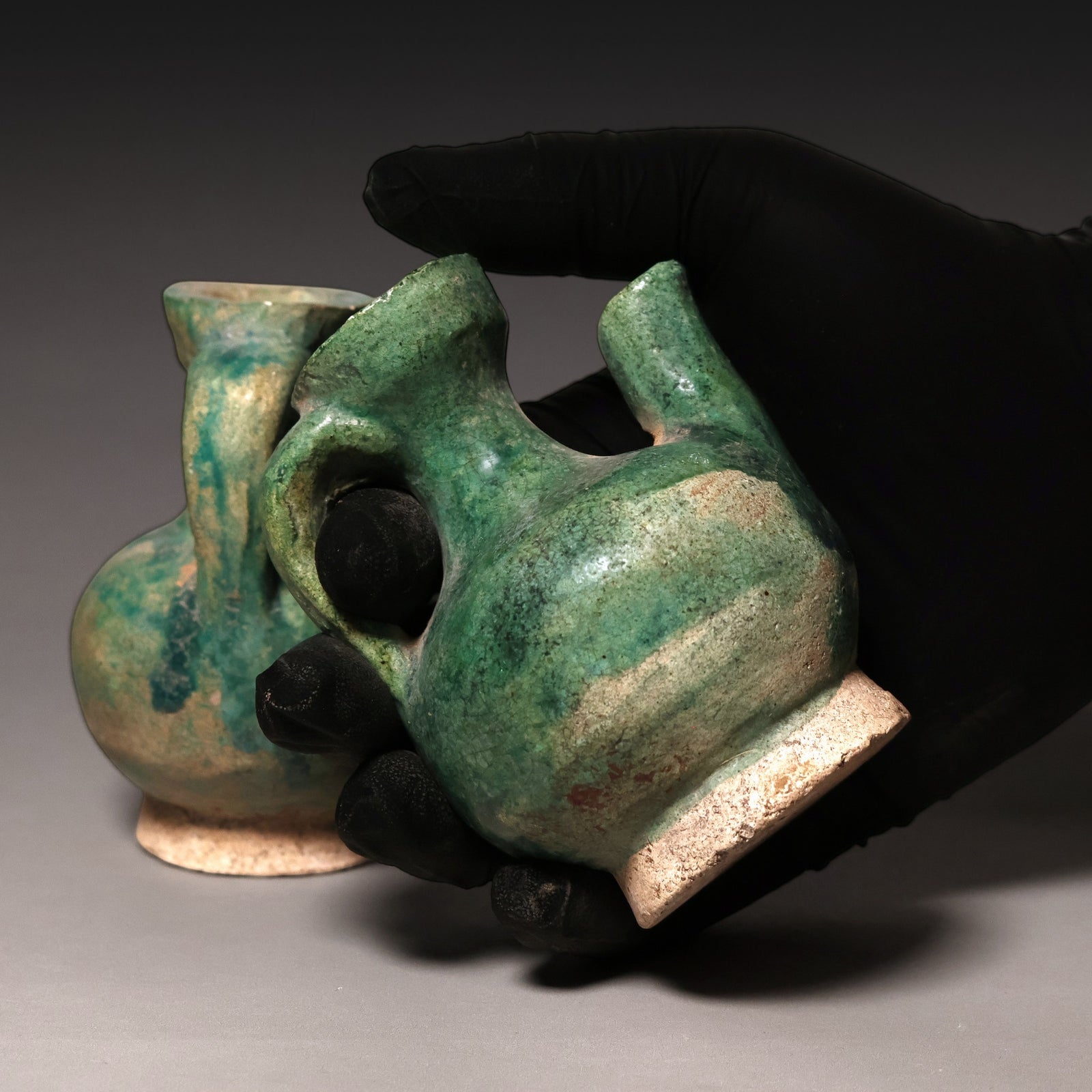 Ming Dynasty, Pair of Blue-Glazed Mingqi Vessel Shaped Pottery Figures - c. 1400s to 1600s CE - Imperial China