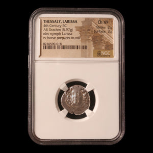 Greece, Thessaly, City of Larissa, AR Drachm, Nymph & Horse (Ch VF) - c. 400 to 320 BCE - NGC Certified