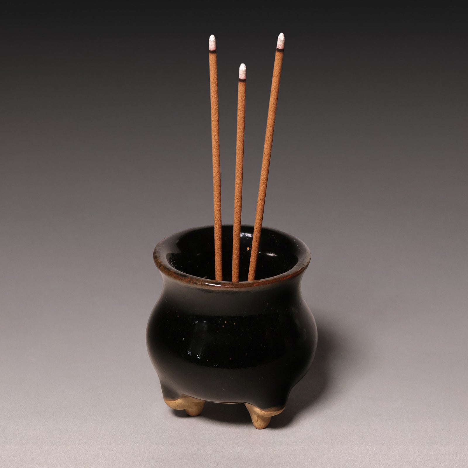 Qing Dynasty, Dark Glazed Miniature Tripod Incense Burner - c. 1800s to 1900s - Imperial China