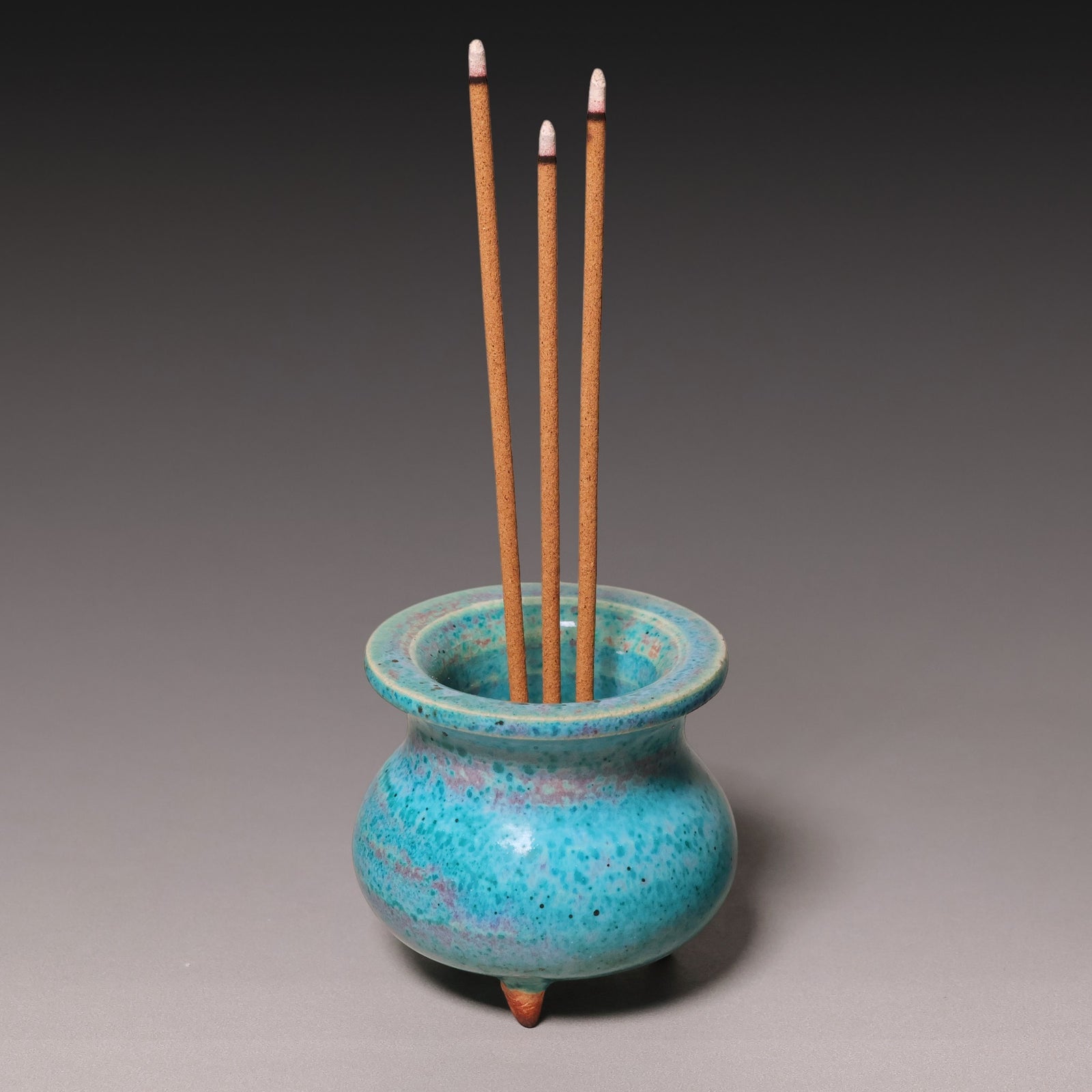 Qing Dynasty, Miniature Tripod Incense Burner with Jun-style Blue and Purple Glaze - c. 1800s to 1900s - Imperial China