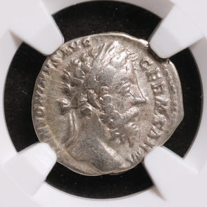 Rome, Emperor Marcus Aurelius, AR Denarius, Pax (Goddess of Peace) - 176 to 177 CE - NGC Certified