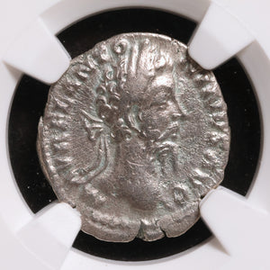 Rome, Emperor Marcus Aurelius, AR Denarius, Mars (God of War) - 177 to 178 CE - NGC Certified