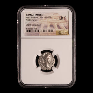 Rome, Emperor Marcus Aurelius, AR Denarius, Mars (God of War) - 177 to 178 CE - NGC Certified