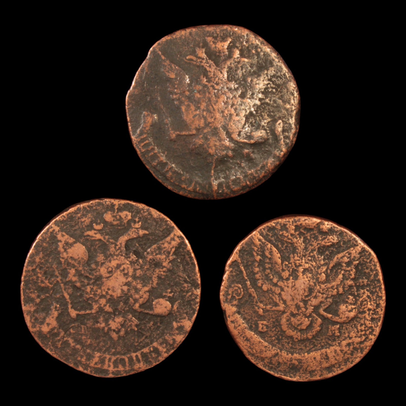 Lot of 3: Catherine the Great 5 Kopecks, Low Grade - 1767 to 1796 - Russian Empire