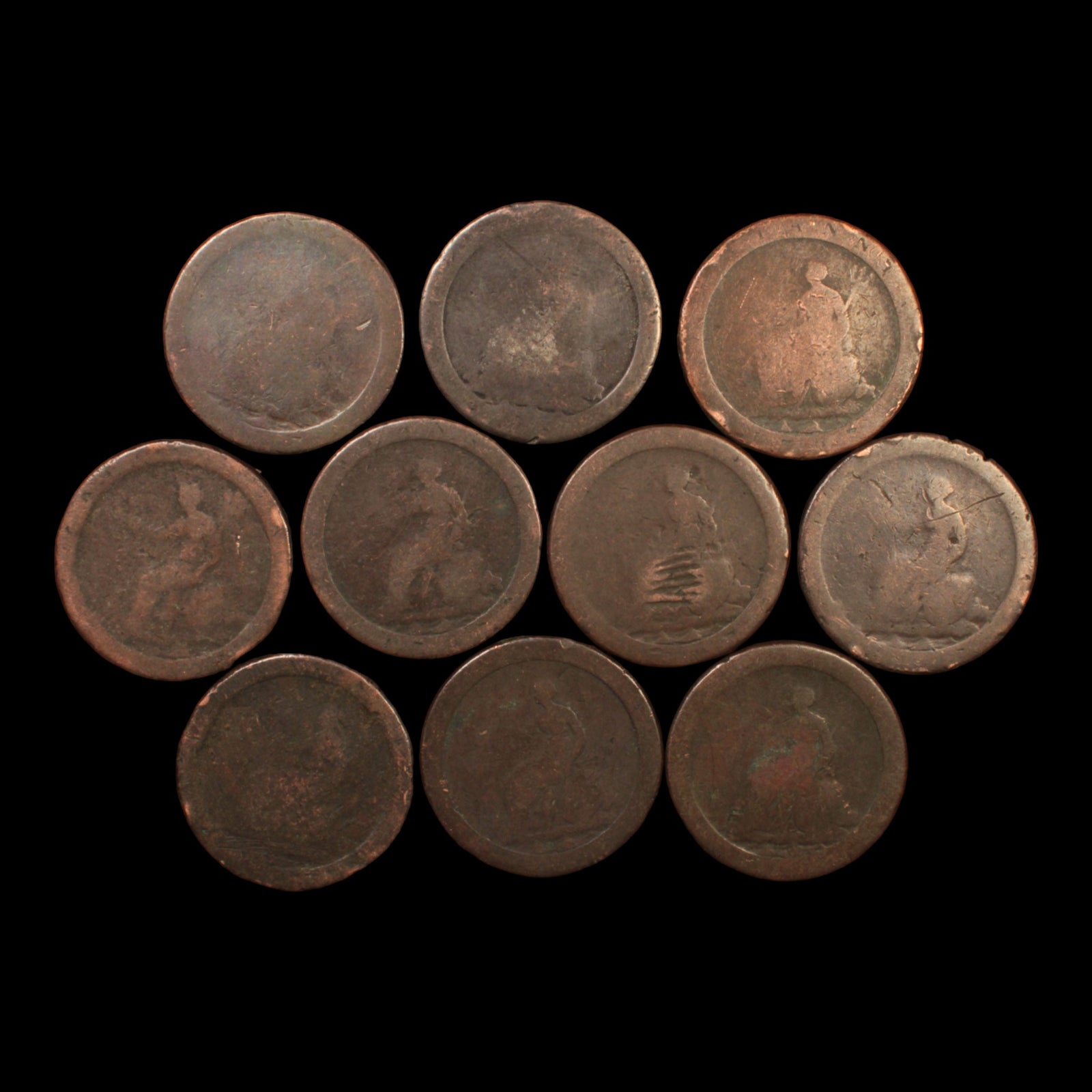 Lot of 10: King George III, Cartwheel Pennies, Low Grade - 1797 - Great Britain