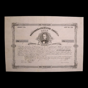 Confederate States of America, $1,000 Bond, C. G. Memminger (Sec. of Treasury) - 1861 - U.S. Civil War