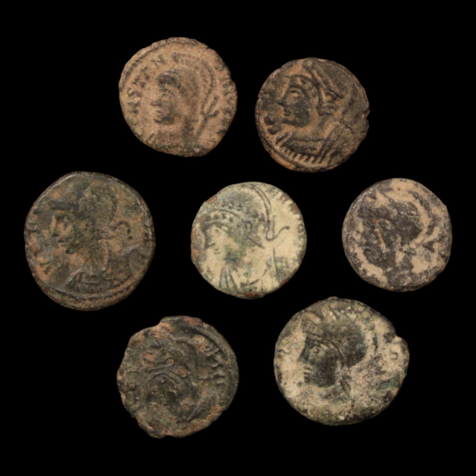 Lot of 7: Urbs Roma (Romulus & Remus) and Constantinopolis Commemoratives, Low Grade - c. 330 to 348 CE - Roman Empire