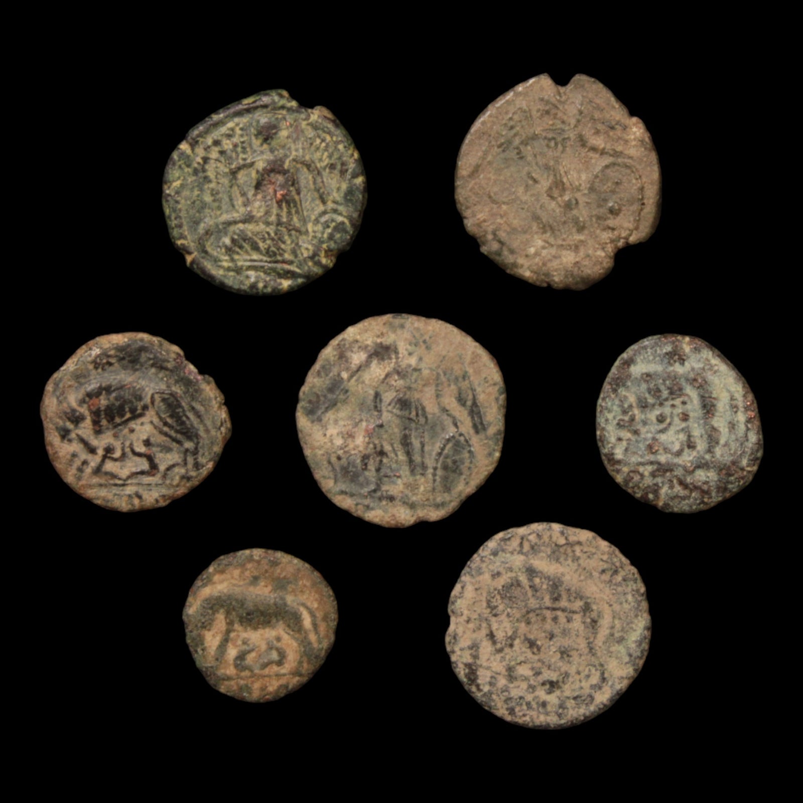 Lot of 7: Urbs Roma (Romulus & Remus) and Constantinopolis Commemoratives, Low Grade - c. 330 to 348 CE - Roman Empire