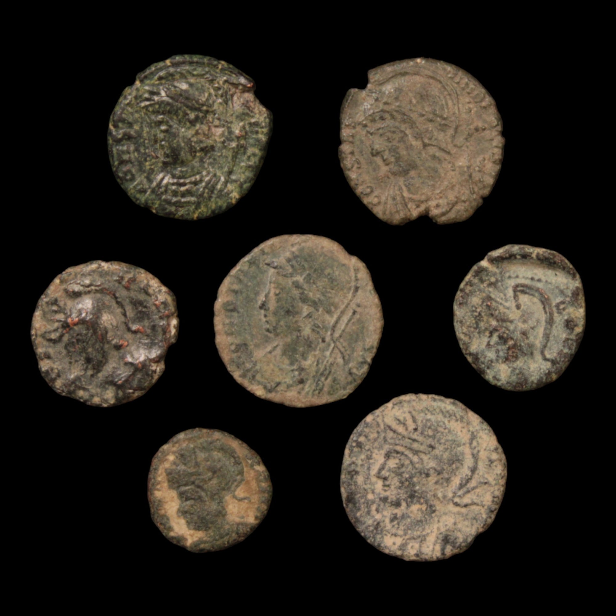 Lot of 7: Urbs Roma (Romulus & Remus) and Constantinopolis Commemoratives, Low Grade - c. 330 to 348 CE - Roman Empire