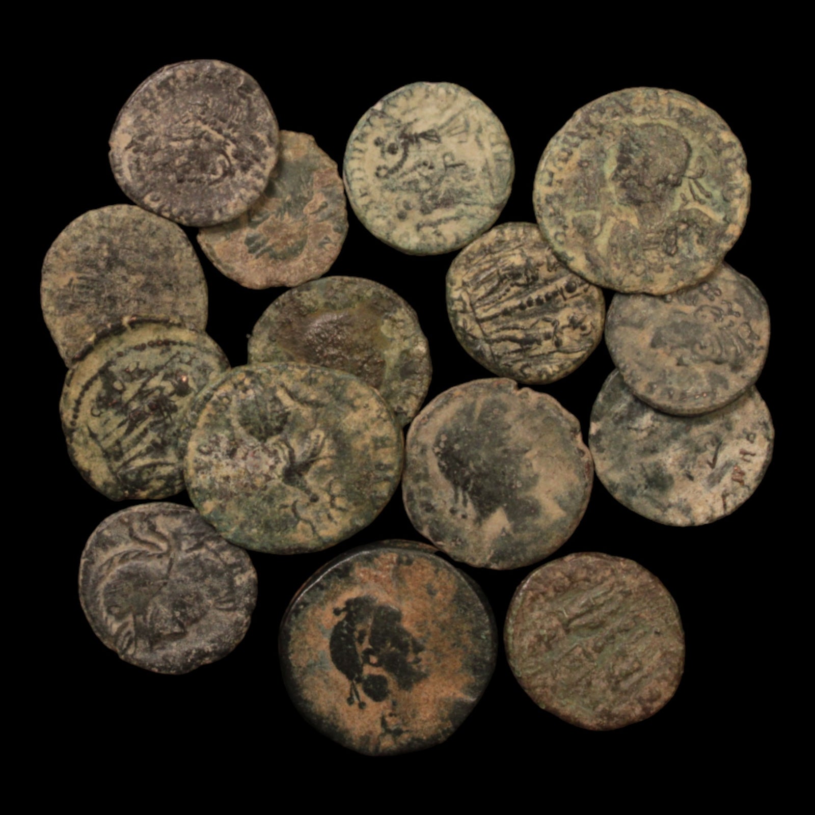 Lot of 15: Roman Empire, Late Roman Bronzes, Low Grade - c. 300s & 400s CE - Roman Empire