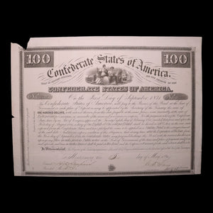 Confederate States of America, $100 Bond, Commerce & Agriculture Vignette - 1861 - U.S. Civil War