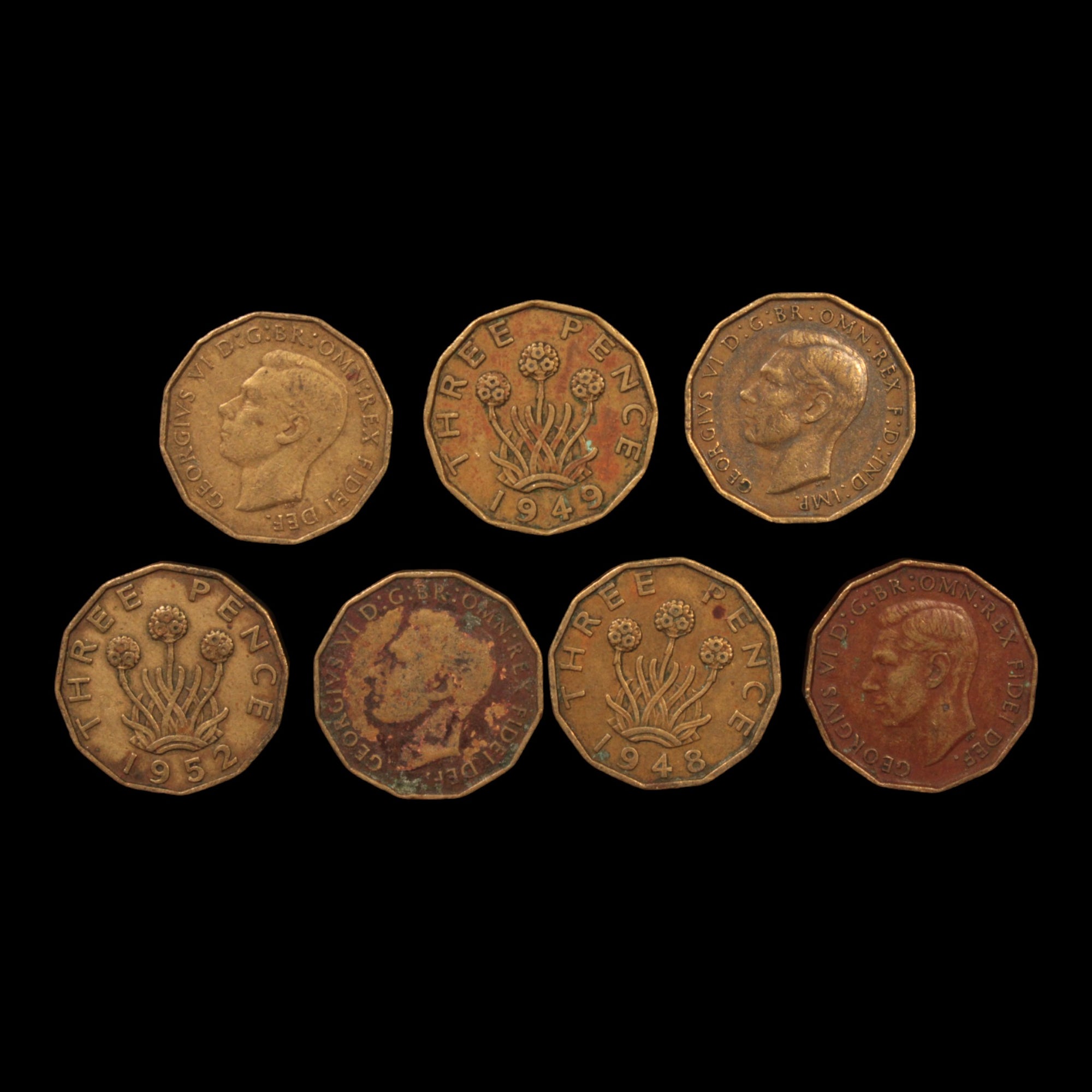 Lot of 7: King George VI, Brass Threepence - 1946 to 1952 - United Kingdom