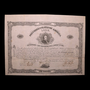 Confederate States of America, $100 Bond, R. M. T. Hunter (Secretary of State) - 1861 - U.S. Civil War