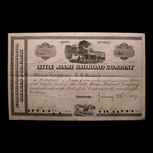 Little Miami Railroad Stock Certificate - 1890s - The Gilded Age
