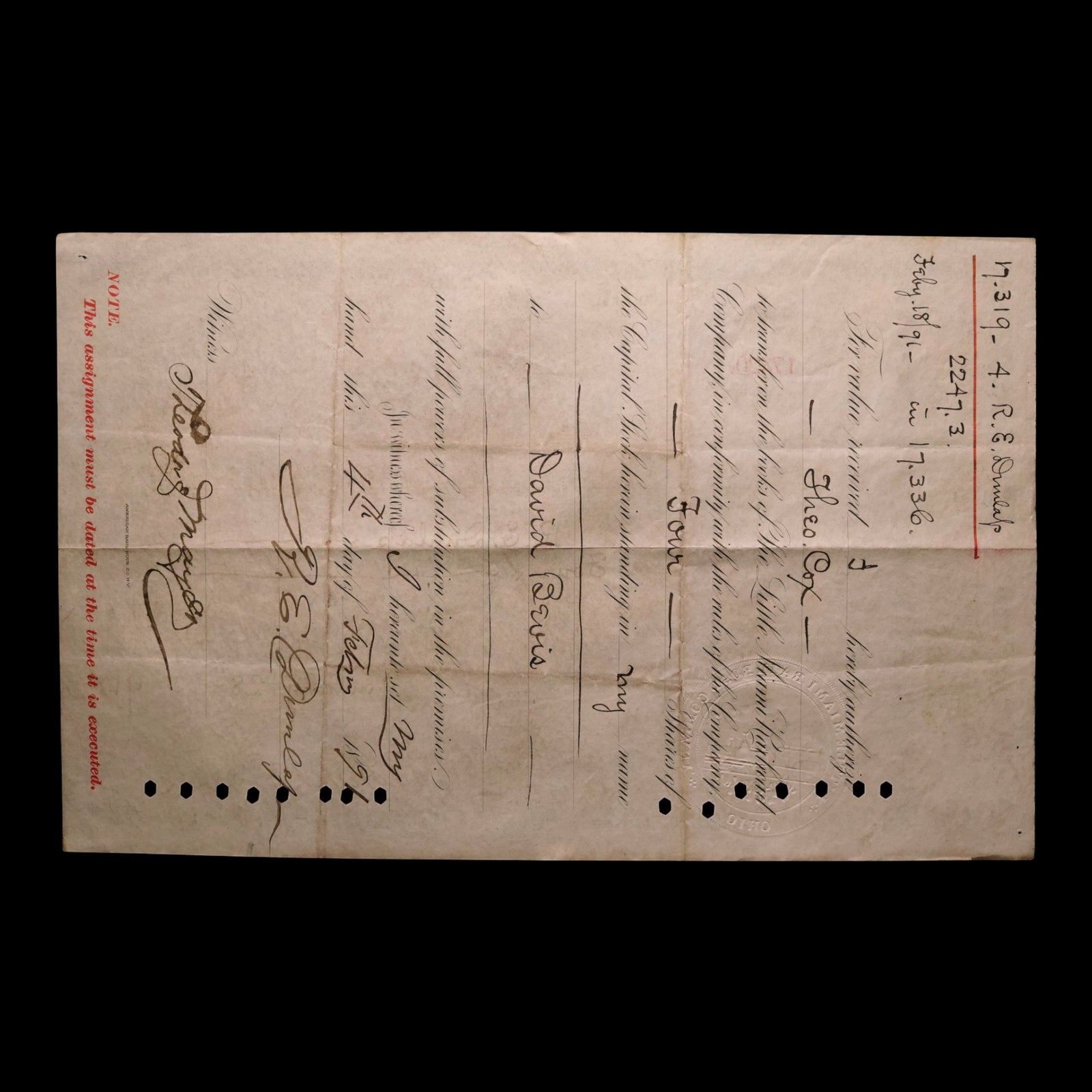 Little Miami Railroad Stock Certificate - 1890s - The Gilded Age