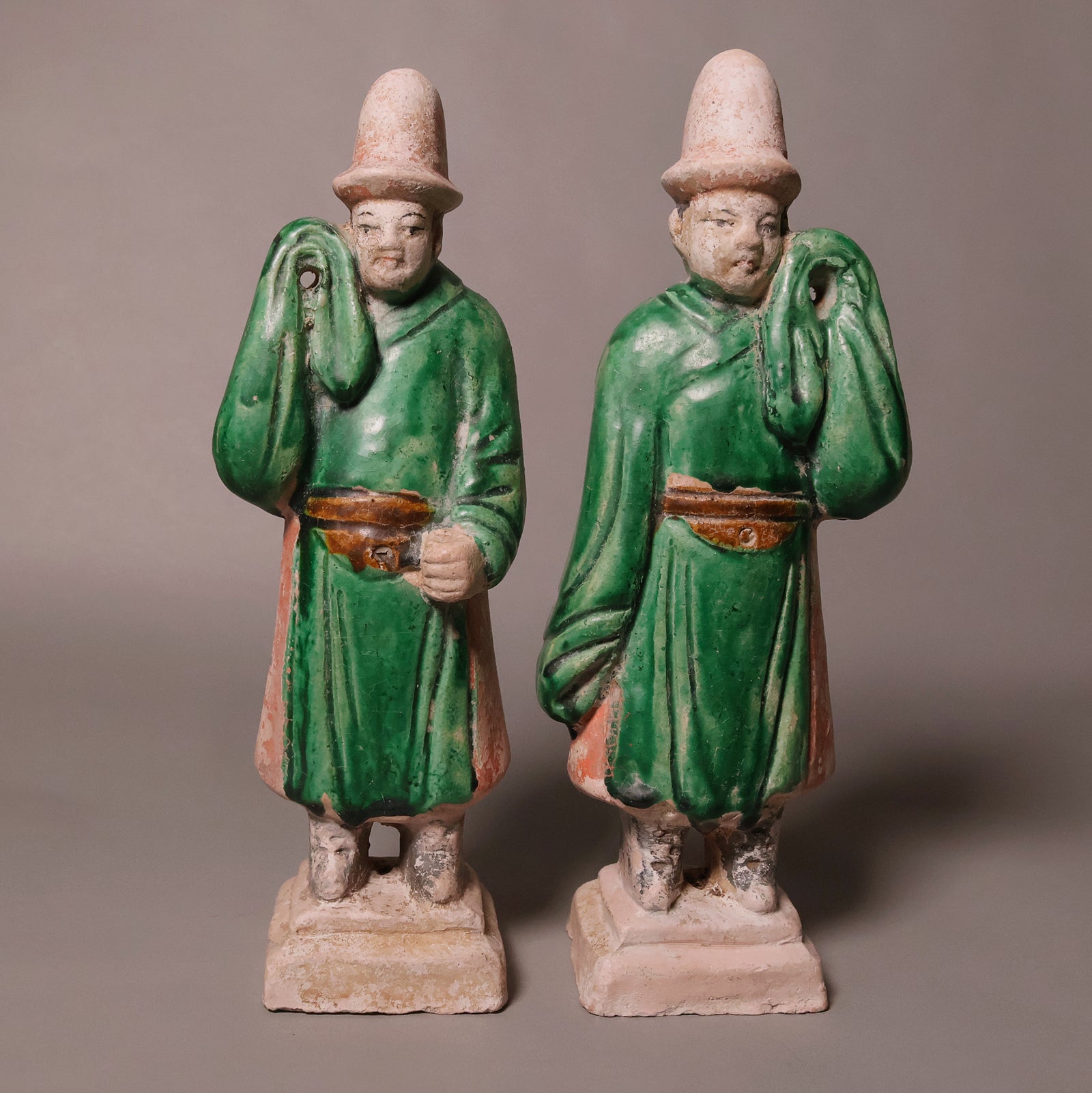 China, Ming Dynasty, Set of Two Sedan Chair Carriers, Sancai Glazed Pottery - 1368 to 1644 CE - Imperial China