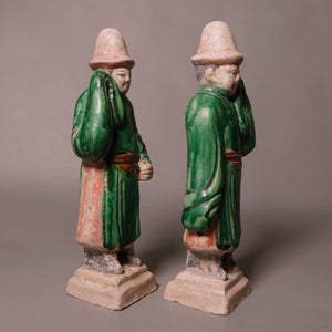 China, Ming Dynasty, Set of Two Sedan Chair Carriers, Sancai Glazed Pottery - 1368 to 1644 CE - Imperial China