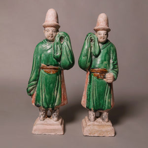 China, Ming Dynasty, Set of Two Sedan Chair Carriers, Sancai Glazed Pottery - 1368 to 1644 CE - Imperial China