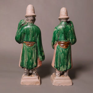 China, Ming Dynasty, Set of Two Sedan Chair Carriers, Sancai Glazed Pottery - 1368 to 1644 CE - Imperial China