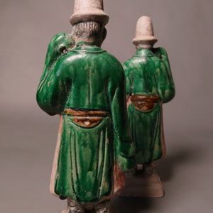 China, Ming Dynasty, Set of Two Sedan Chair Carriers, Sancai Glazed Pottery - 1368 to 1644 CE - Imperial China