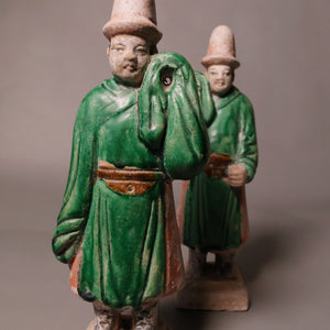 China, Ming Dynasty, Set of Two Sedan Chair Carriers, Sancai Glazed Pottery - 1368 to 1644 CE - Imperial China