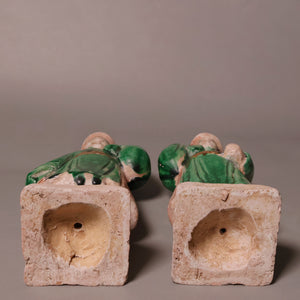 China, Ming Dynasty, Set of Two Sedan Chair Carriers, Sancai Glazed Pottery - 1368 to 1644 CE - Imperial China