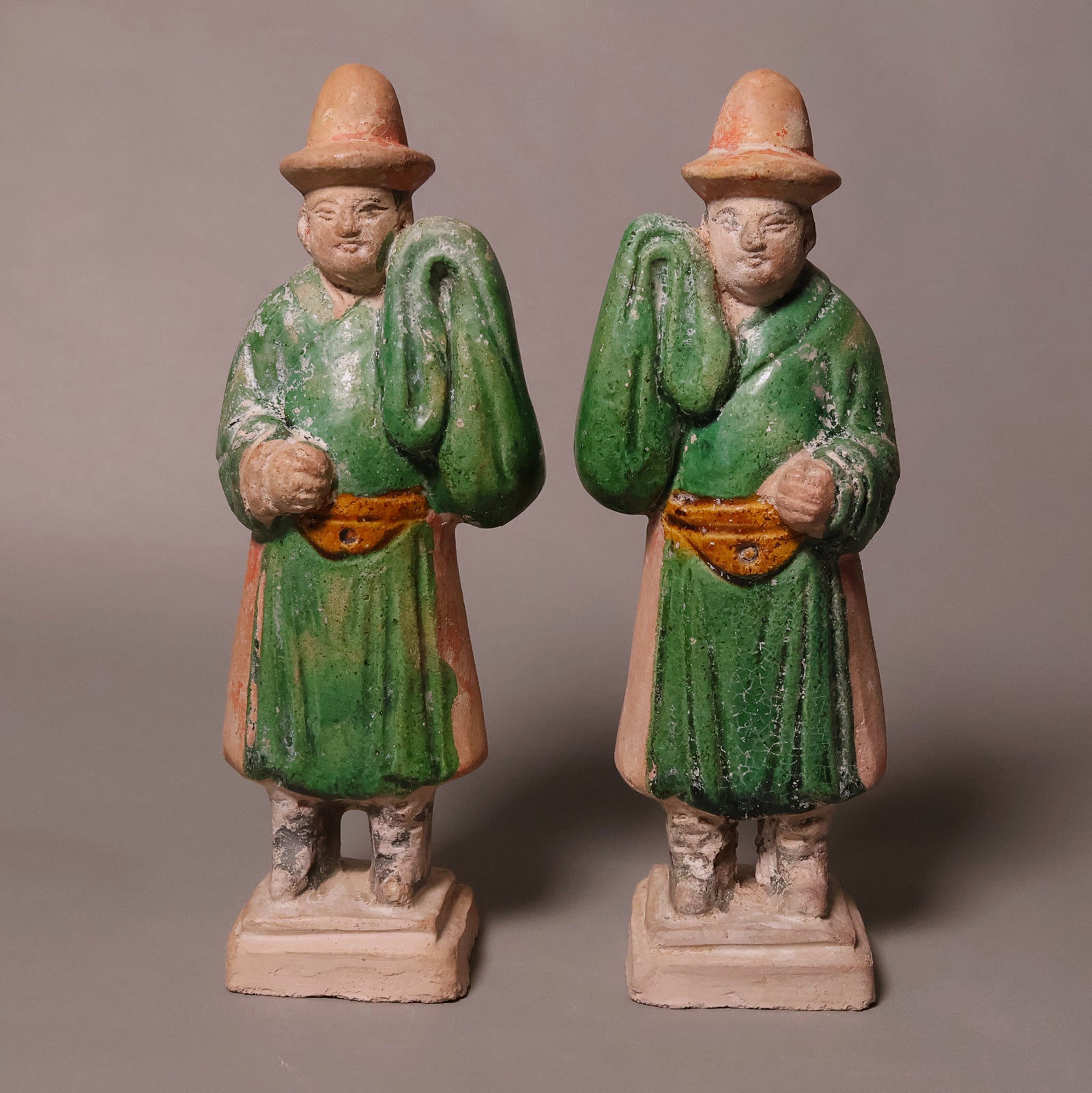 China, Ming Dynasty, Set of Two Sedan Chair Carriers, Sancai Glazed Pottery - 1368 to 1644 CE - Imperial China