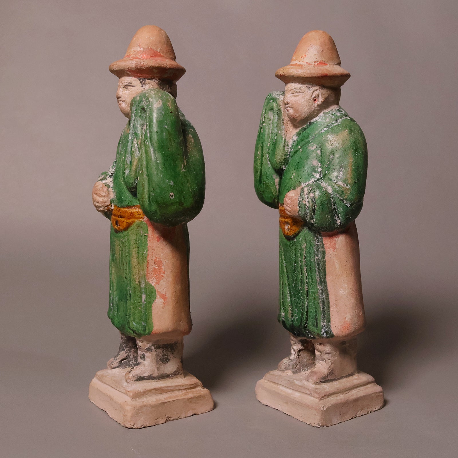 China, Ming Dynasty, Set of Two Sedan Chair Carriers, Sancai Glazed Pottery - 1368 to 1644 CE - Imperial China