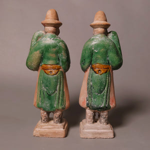 China, Ming Dynasty, Set of Two Sedan Chair Carriers, Sancai Glazed Pottery - 1368 to 1644 CE - Imperial China