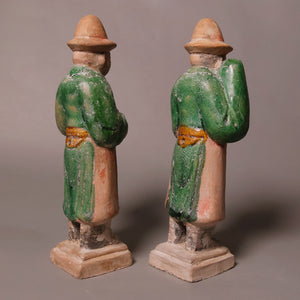 China, Ming Dynasty, Set of Two Sedan Chair Carriers, Sancai Glazed Pottery - 1368 to 1644 CE - Imperial China
