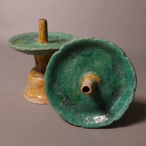 China, Ming Dynasty, Set of Two Candle Holders, Sancai Glazed Pottery - 1368 to 1644 CE - Imperial China