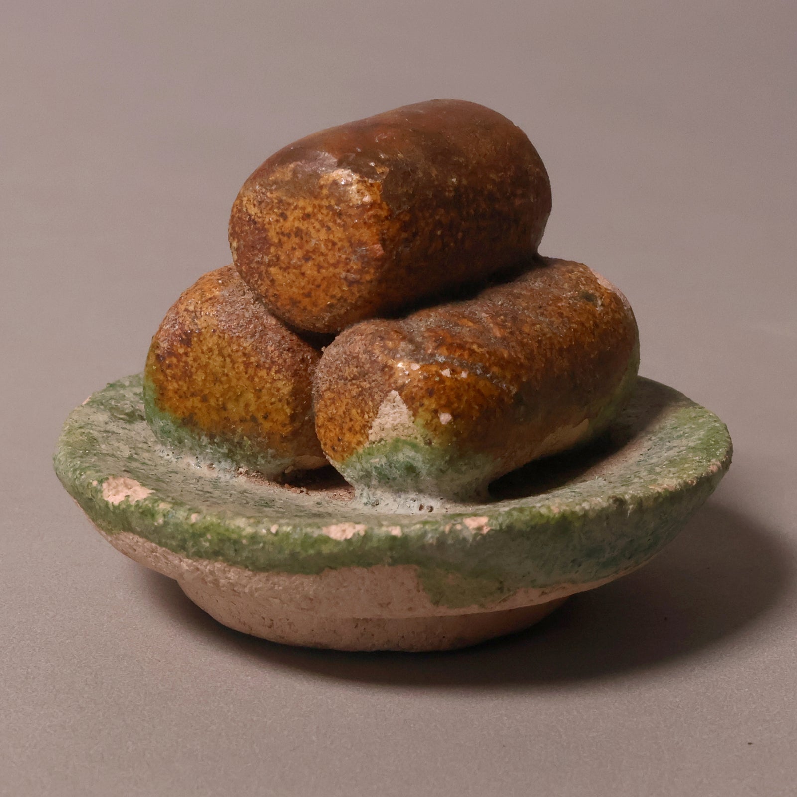 China, Ming Dynasty, Set of Eight Food-Based Tomb Offerings, Sancai Glazed Pottery - 1368 to 1644 CE - Imperial China