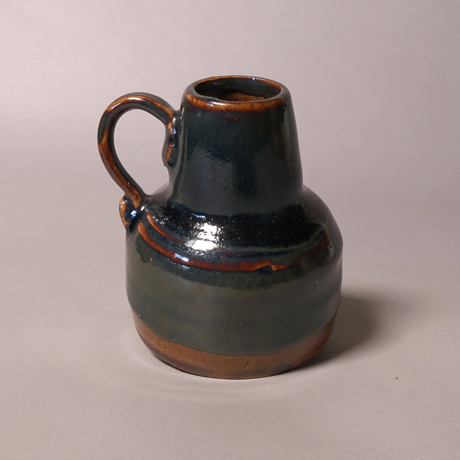 China, Qing Dynasty or Early Republic, Earthenware Oil Lamp with Dark Blue Glaze - c. 1850 to 1920 CE - Qing or Early Republic of China