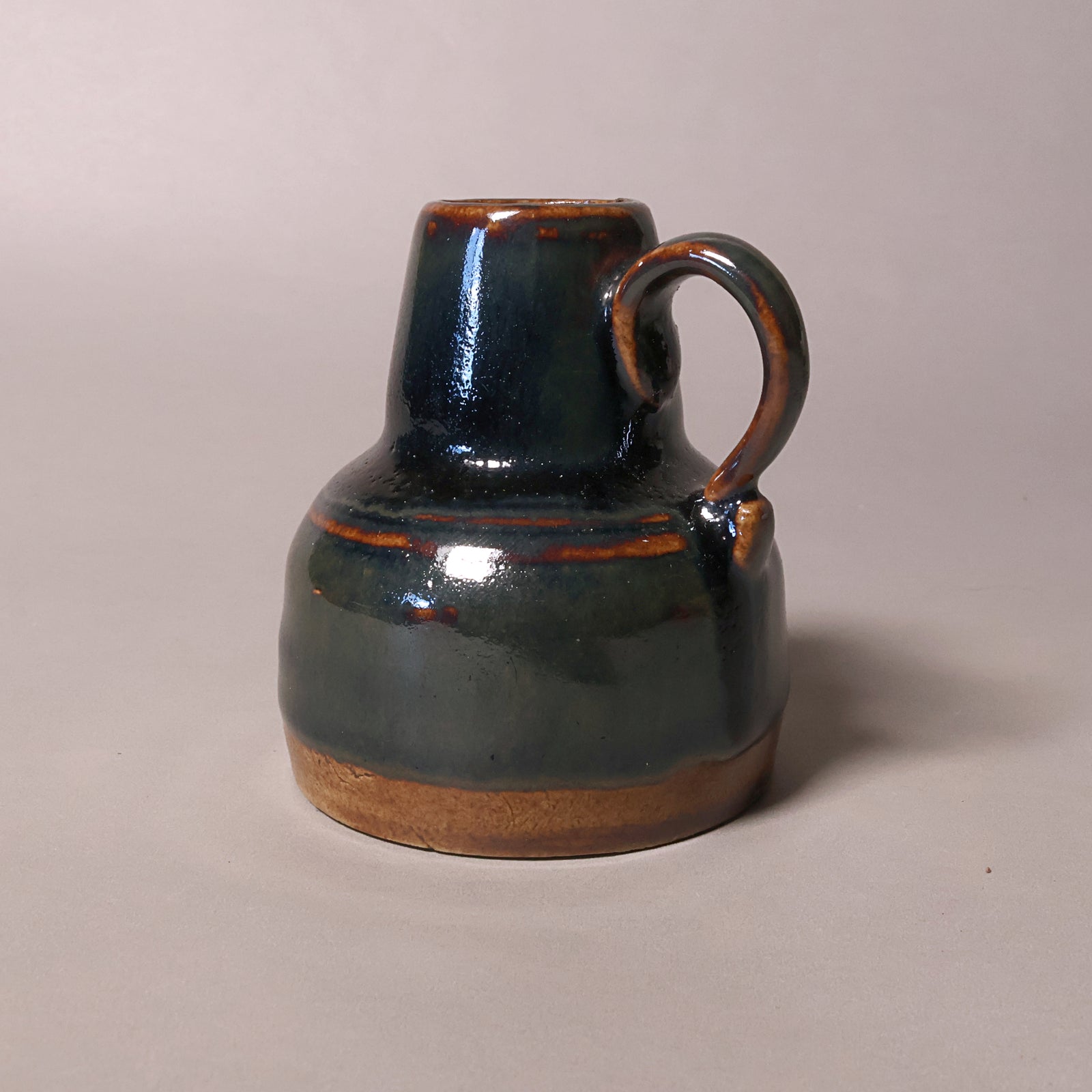 China, Qing Dynasty or Early Republic, Earthenware Oil Lamp with Dark Blue Glaze - c. 1850 to 1920 CE - Qing or Early Republic of China