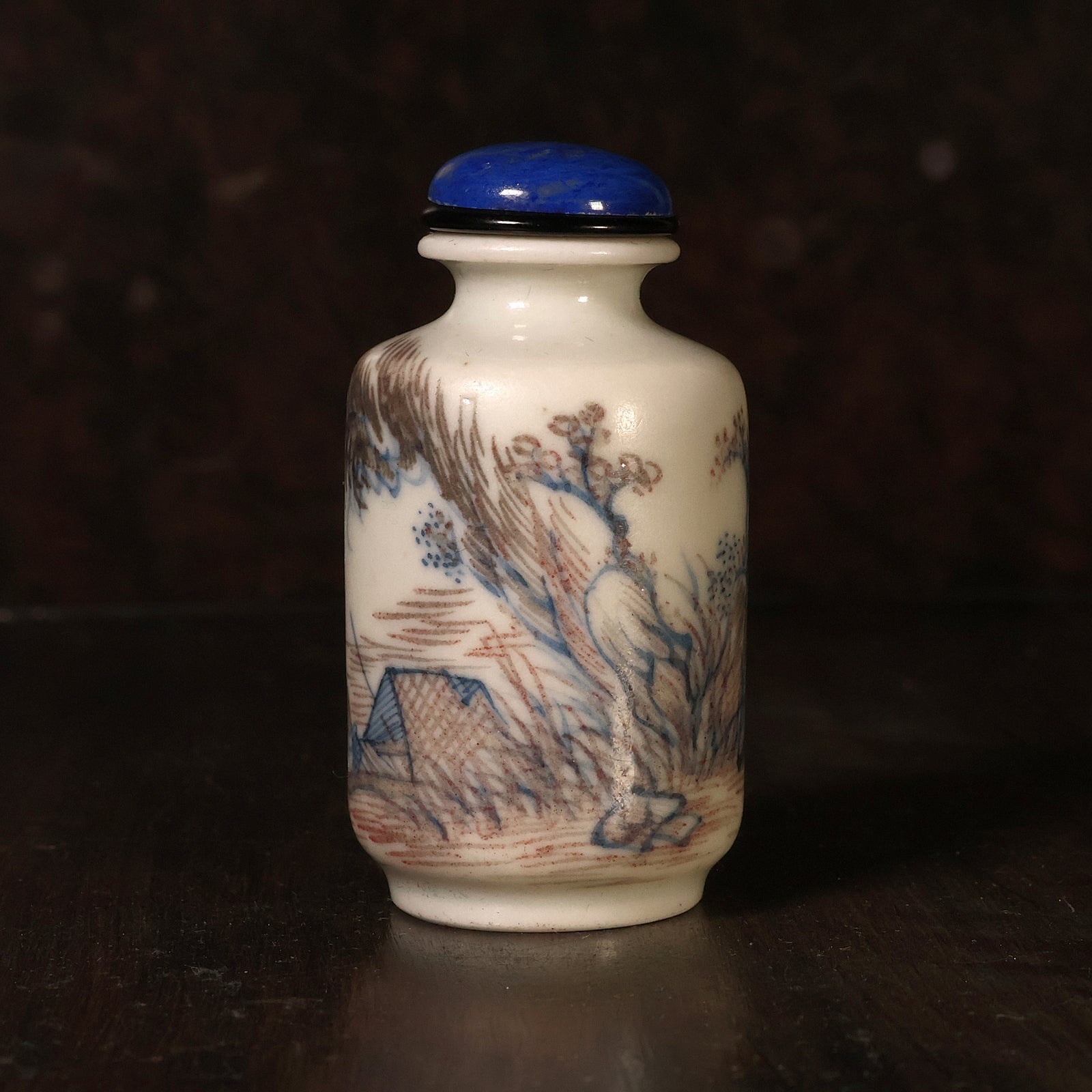 China, Qing Dynasty, Blue & White Porcelain Snuff Bottle With Lake and Landscape Motif - 1800s CE - Imperial China