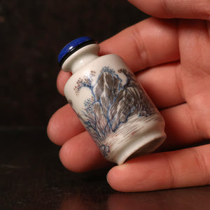China, Qing Dynasty, Blue & White Porcelain Snuff Bottle With Lake and Landscape Motif - 1800s CE - Imperial China