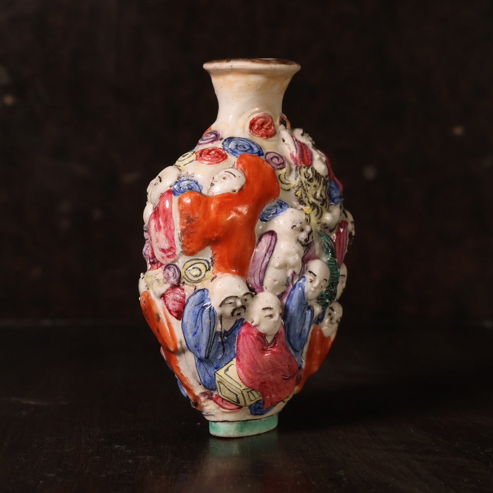China, Qing Dynasty, Glazed Porcelain Snuff Bottle, Eighteen Arhats (Original Followers of Buddha) - 1800s CE - Imperial China