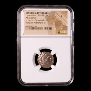 Kingdom of Thrace, King Lysimachus (in the Name of Alexander the Great), AR Drachm (F) - 301 to 297 BCE - NGC Certified