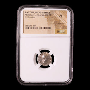 Greco-Bactria, King Menander, AR Drachm (VF) - c. 165 to 130 BCE - NGC Certified